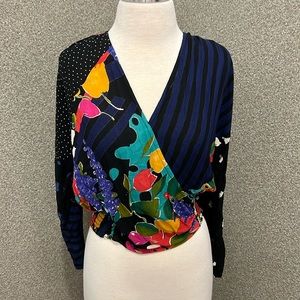 Carol Little Petites 2 Piece Floral/Stripes Crop Top and Jacket Size Large